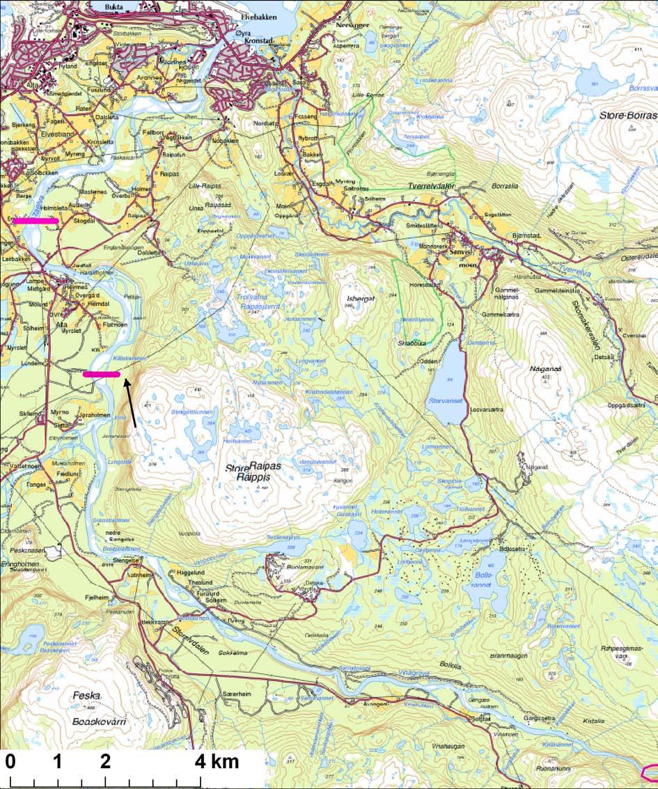 Fig 10. Kart over elva fra Kista til utløpet i fjorden.