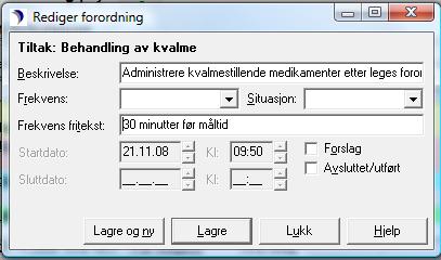 Er NIC-koden kjent skrives den i feltet Kode. Trykk Tabulatortast, og NIC-tiltaket registreres. I boksen Rediger tiltak har koden, navnet på tiltaket og funksjonsområdet nå lagt seg inn.