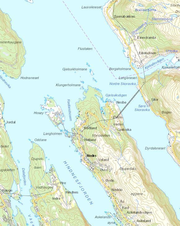 Side 2 av 10 LOKALISERING OG BESKRIVELSE AV OMRÅDET Hosøy med planområdet ligger ytterst i Hindnesfjorden. I området munner også Vågane i vest og Austfjorden i øst ut.