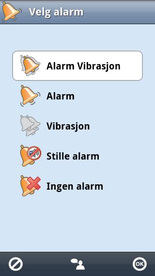 2.4.13 Velg alarm Når man trykker på Alarm-knappen vises vinduet nedenfor. Her velger man hvordan aktiviteten skal varsles.