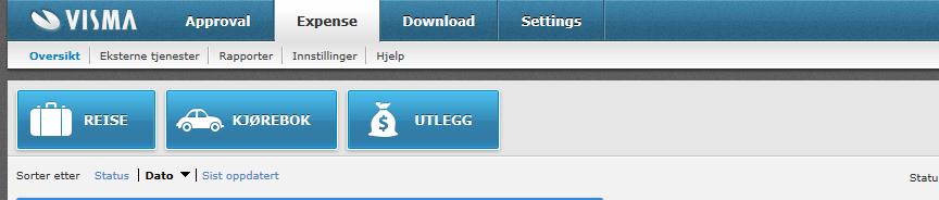 3. Registrering av reiser Slik registrerer du reiser: Velg fanen Expense Velg Reise dersom du skal registrere reise med overnatting,