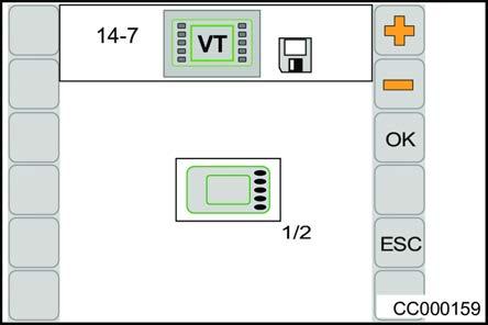 ISOBUS-terminal menyer 13 Meny 14 «ISOBUS-innstillinger» 13.14 13.14.4 Meny 14-7 «Virtual Terminal (VT)» EQ000-154 / EQ000-159 ü Hovedmenyen 14 «ISOBUS-innstillinger» er åpnet, se side 102.