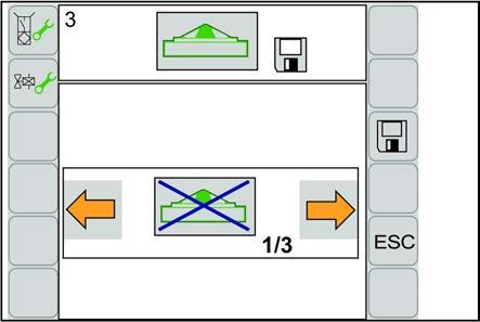 13 ISOBUS-terminal menyer 13.8 Meny 3 «Stille inn front-slåmaskin» Æ Med funksjonen «Kjøre til breddejustering» kan man kjøre samtidig til akselerasjonsvalsene med breddejusteringen for tur/retur.