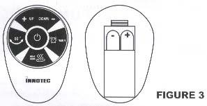 Fjernkontroll Sett inn 2 stk AAA-batterier (Figur 3) Varmetårnet skrus på ved å tryke på knappen merket. Alle funksjonene er identisk som de manuelle kontrollene.