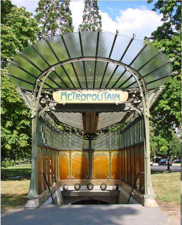 Art Nuvo vo Francija Okolu 1900 godina vo Pariz se pojavile dotoga{ nesekojdnevni primeri na umetnost - vlezovite vo pariskoto metro, delo na arhitektot Hektor Gimar.