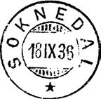 1881 SOKNEDALEN Innsendt 29.11.1924? Stempel nr. 5 Type: HJ-?? Utsendt 06.11.1953 SOKNEDAL Innsendt 27.11.1953 Stempel nr.