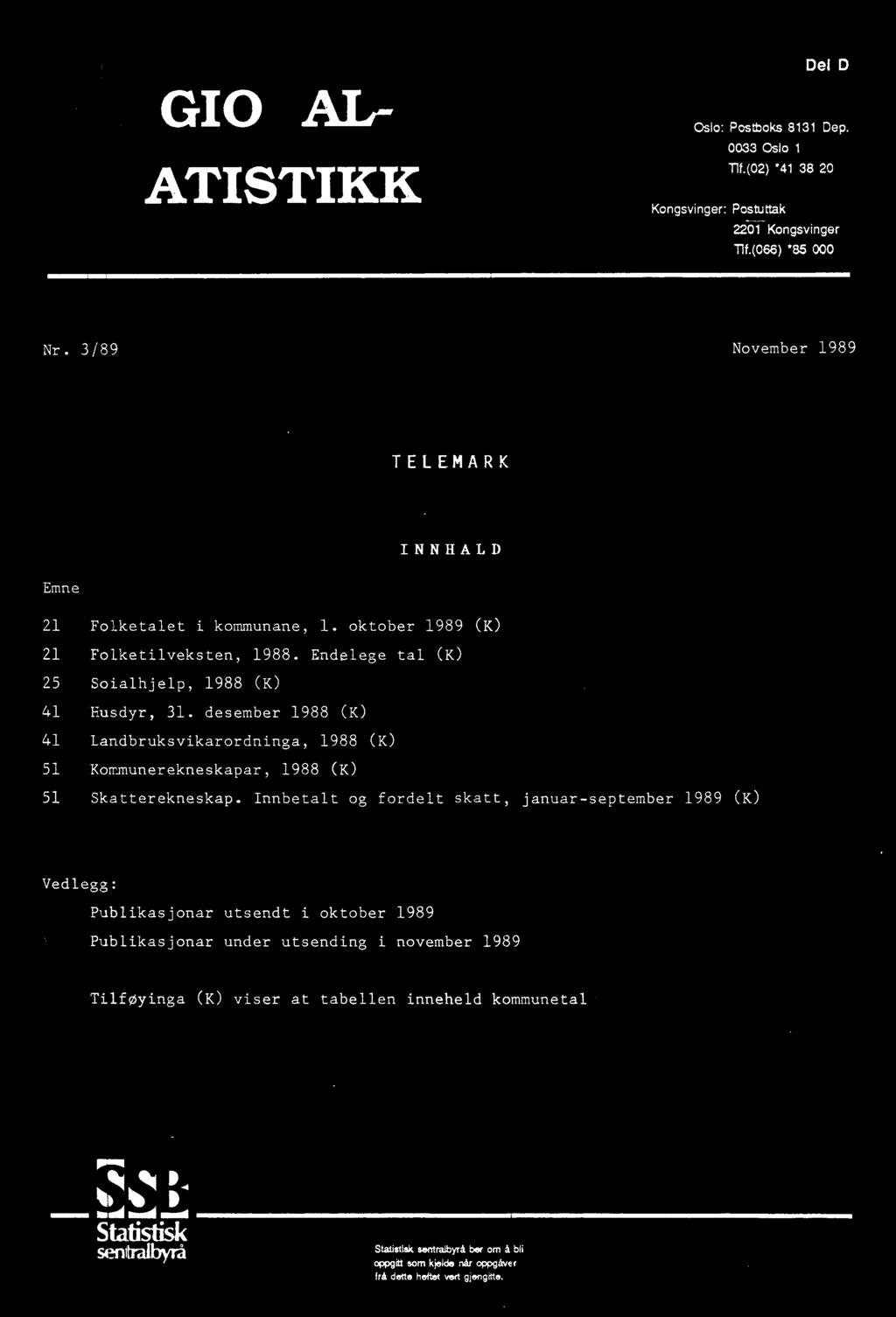 desember 988 (K) 4 Landbruksvikarordninga, 988 (K) 5 Kommunerekneskapar, 988 (K) 5