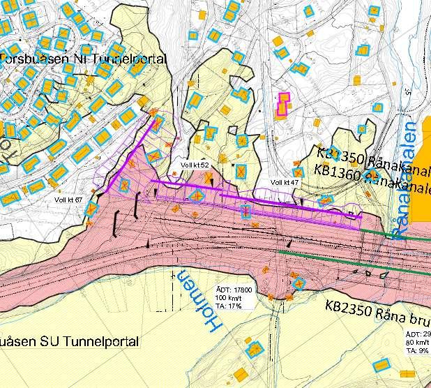 Støyberegning fra Reguleringsplanen 2 Tiltak foreslås i reguleringsplanen - Støyvoller