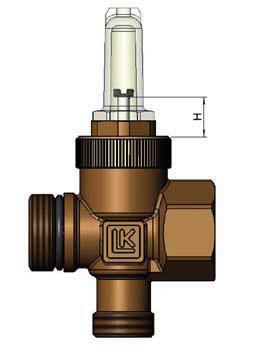 Beskrivelse av mengdeindikeringen LK Antilegionella returventil Stilling H mm Mengde l/min Mengde l/s 13 0 0 15 0.15 0.002 20 0.52 0.009 25 0.89 0.015 30 1.26 0.