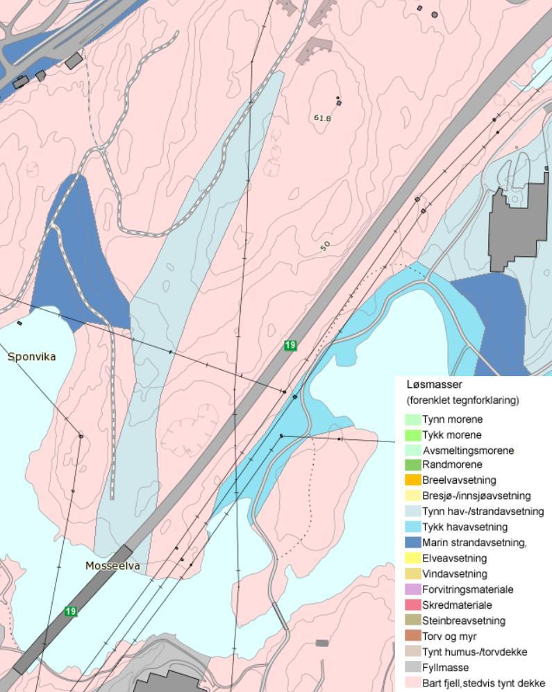 Rv 19 Gang- og sykkelveg Tigerplassen - Nørelokka 7/13 Figur 2: Løsmassekart Kilde: NGUs nasjonale løsmassedatabase. 3.