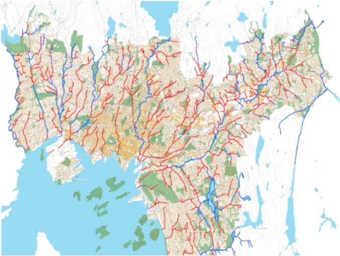 ..avrenning føres på terreng til vassdrag og raviner I tettbygde områder er ofte vassdragene lagt i rør.