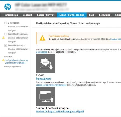 3. I dialogboksen Veivisere for hurtigoppsett av e-post og skanning til nettverksmappe klikker du på koblingen for E-postoppsett.