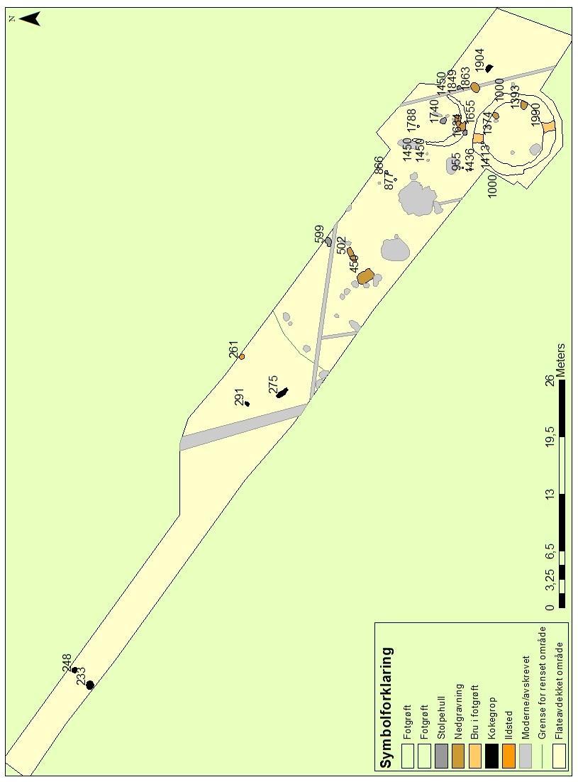 Figur 5: Oversiktskart over utgravningsområdet (Kartgrunnlag: Statens
