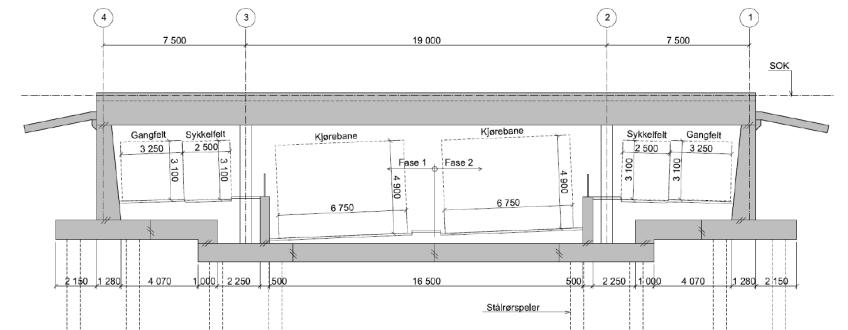 Tverrsnitt kulvert for Baker Thoens allé Baker Thoens allé må senkes ca. 1 m for økt fri høyde.