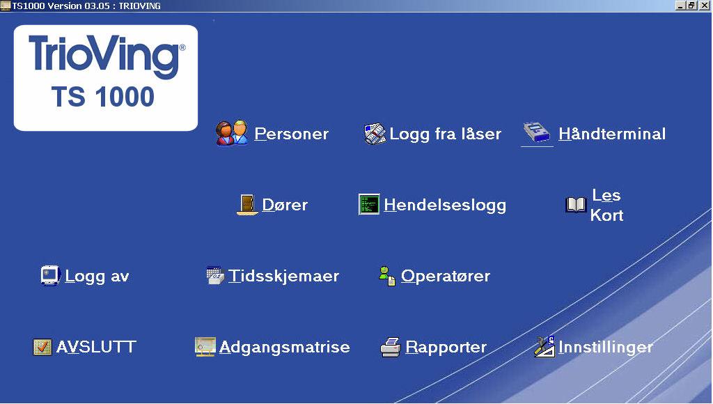 INFORMASJON OM PROGRAMVARE TS 1000 kortlåser og kortlesere er en del av et off-line adgangssystem som blir administrert av en Windows-basert programvare med norske tekster og menyer.