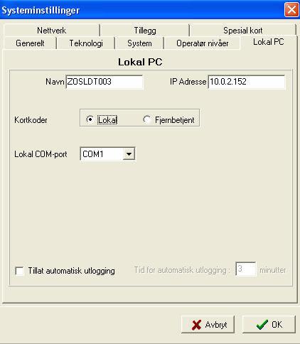 PC innstillinger 2.06 2.07 2.08 2.09 2.10 2.06 Lokal PC/ Navn Dette navnet hentes automatisk fra PC ved installasjon av programmet. 2.07 IP Adresse Angir PC`ens IP-adresse hvis denne står i et nettverk.