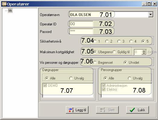 6.01 Tidsskjemaer for adgang 6.02 Funksjon på kort 6.