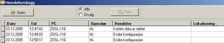 HENDELSESLOGG Her kan man se og printe ut systemhendelser som er lagret på PC i mappen C:\Programfiler\TS1000\DATA.