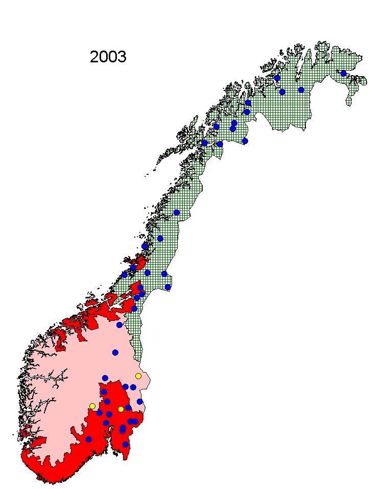 Resultater og diskusjon Minimum antall familiegrupper før jakt Før jakta i 23 er det med normale kriterier estimert minimum 45 familiegrupper av gaupe og med strenge kriterier minimum 42