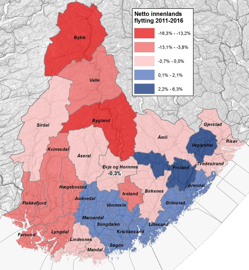 Flyttinger Store, regionale forskjeller Høyest grad av innenlands flytting i sentrale strøk og