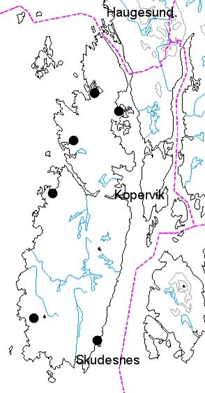 6 1 2 3 4 5 Figur 1. Karmøy med oversikt over lokaliteter 1. Avaldsnes, 2. Kalavåg, 3. Åkresanden, 4.