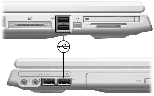 Maskinen har fire standard USB-kontakter som støtter USB 2.0- og USB 1.1-enheter. En eventuell forankringsenhet gjør at du får flere USB-kontakter og tilkoblingsmuligheter for maskinen.