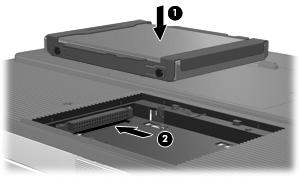 7. Ta harddisken ut av datamaskinen (2). Slik setter du inn en harddisk: 1. Sett harddisken inn i harddiskbrønnen (1). 2.