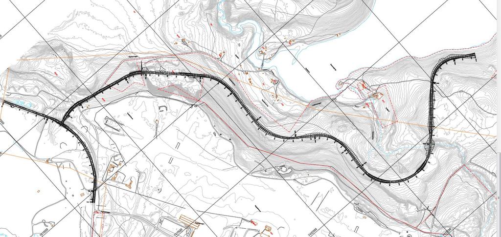 Høybukta Kristinebukta Høybuktmoen Figur 28: Alternativ 3/1 E6 v/høybuktmoen-kristinebukta, plantegning Vegen ligger forholdsvis lett i terrenget på hele strekningen, og er planlagt med akseptable