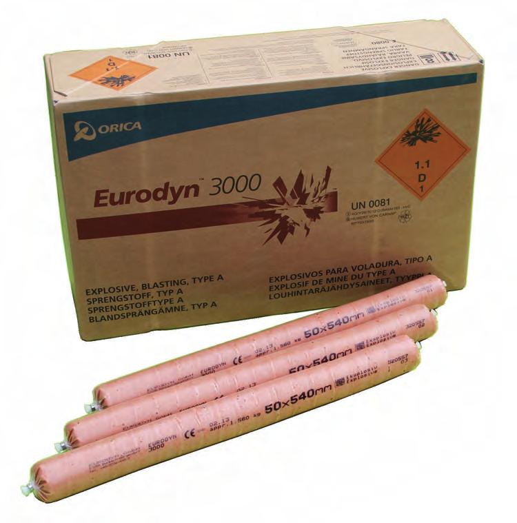 Dynamitt - Eurodyn 3000 Eurodyn 3000 - Plastpatroner Varenummer Eurodyn 3000 er en dynamitt med høyere NG-innhold for maksimal