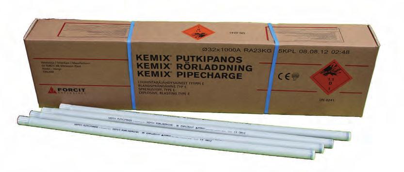 Kemix A Kemix A - rørladninger Kemix A er et tennerfølsomt emulsjonssprengstoff som leveres i 1 meter lange rørladninger, og kan i mange tilfeller være et NG-fritt alternativ ved kontursprengning.