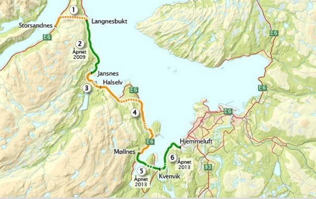 4.1 Region nord For denne regionen ble det tildelt totalt 1 tunneler og det ble valgt å fordype seg i 4 av disse. 4.1.1 Kåfjordtunnelen a.