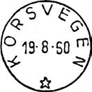 10.1960. Postkontoret 7212 KORSVEGEN ble lagt ned fra. Stempel nr. 1 Type: Fra gravør 08.07.