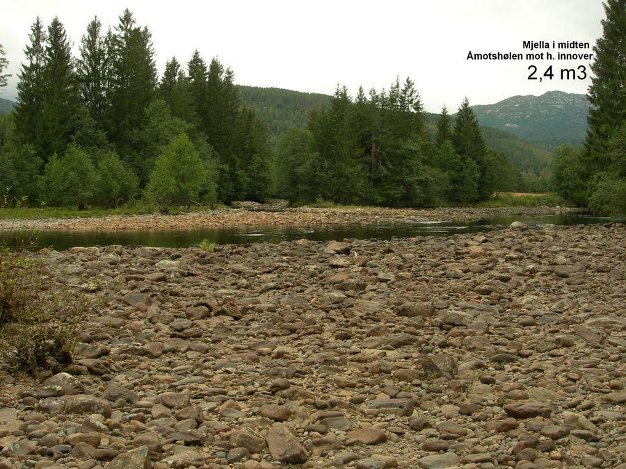 Som planlagt minstevannføring i Omnesfossen juni-sept. samt som planlagt median vannføring (2,5 m3/ sek.