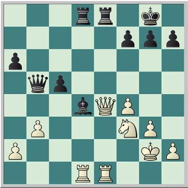 Hvit: Lasse Tveter Solbu Svart: Vegard Øverås Runde 7, klasse 1 1.d4 Sf6 2.Sf3 e6 3.g3 b6 4.Lg2 Lb7 5.0 0 c5 6.c4 cxd4 7.Sxd4 Lxg2 8.Kxg2 Dc7 9.b3 a6 10.Lb2 Le7 11.Sd2 0 0 12.e4 Db7 13.De2 Sc6 14.