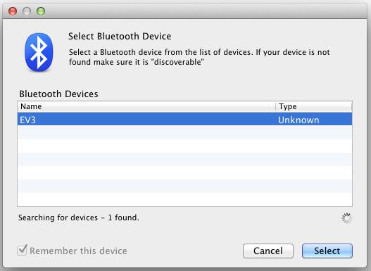 Nå blir EV3-klossen din tilgjengelig over Bluetooth, på maskinvaresiden. Klikk på alternativknappen under Bluetooth-ikonet, for å koble deg til.