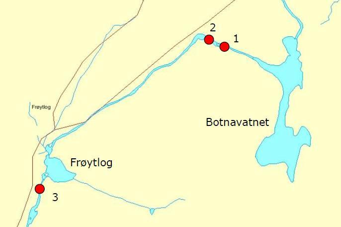 Figur 2. Fiskestasjoner undersøkt i 2007. Stasjon 2 og 3 