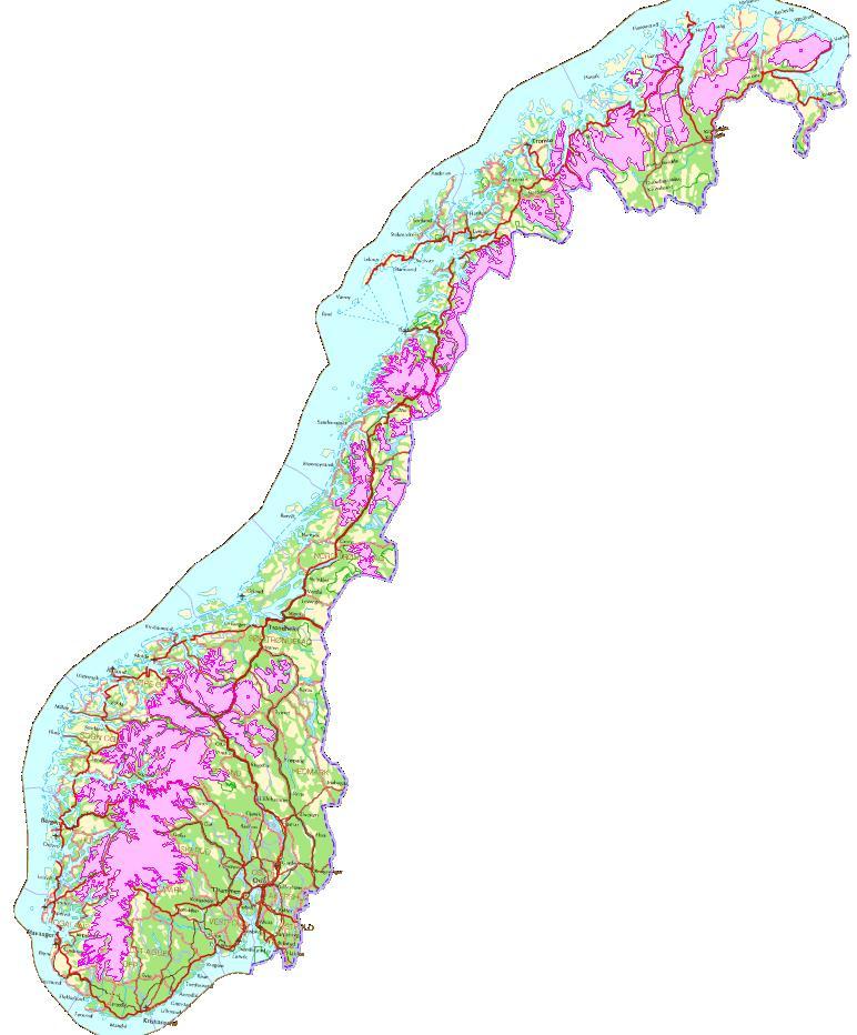 Vurdere og anbefale metoder for gjennomføring (2) Områder der eksisterende laserdata kan benyttes ca. 55.