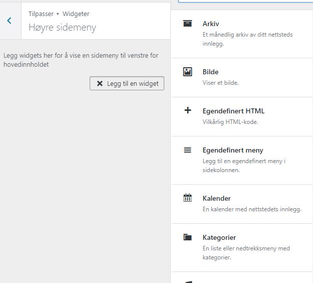 Widgeter I denne seksjonen kan du plassere og redigere innhold i temaets widgetposisjoner. Kjappversjonen Hva er en widget, hva er en widgetposisjon? En widgetposisjon er en seksjon i layouten.