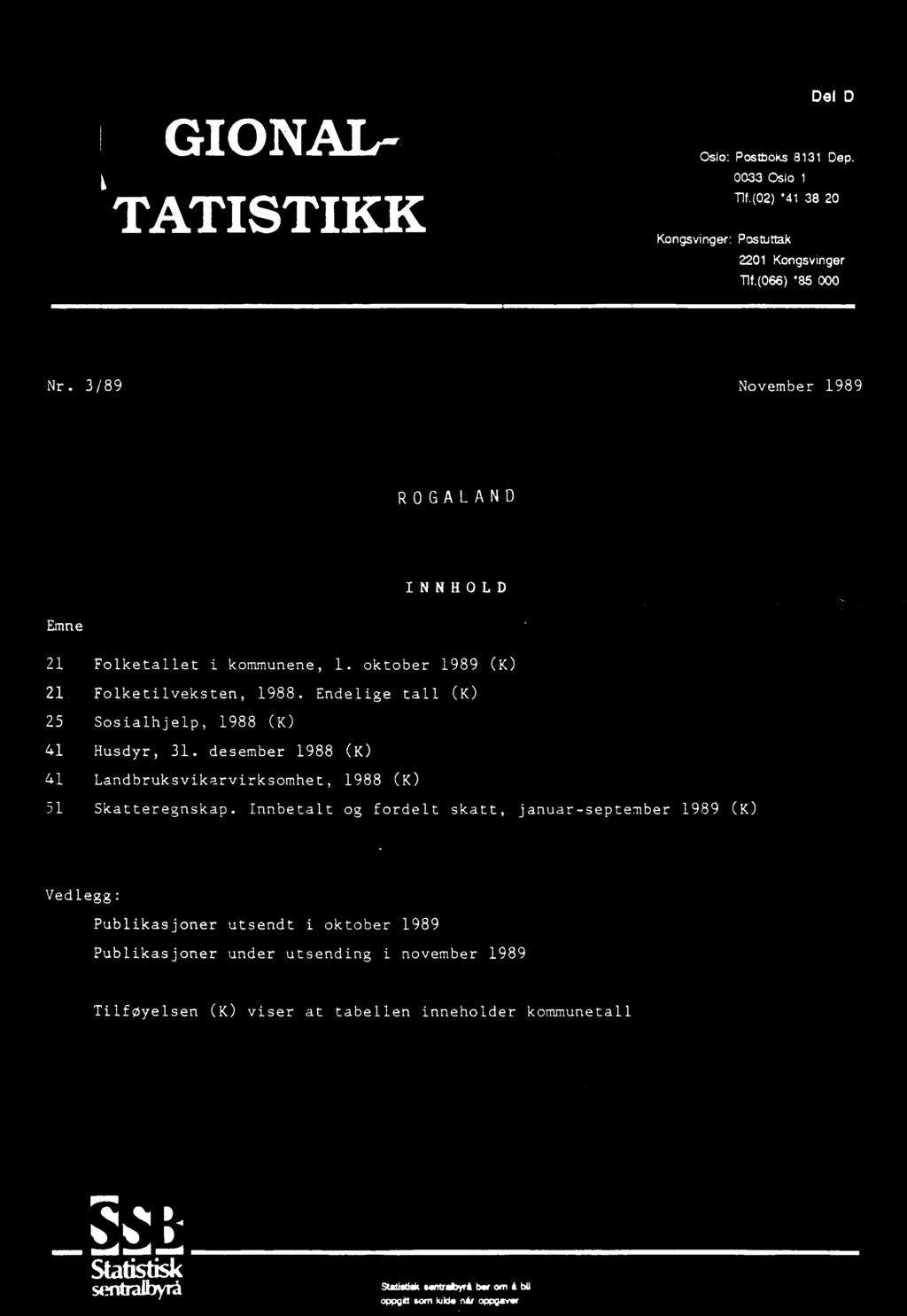 desember 1988 (K) 41 Landbruksvikarvirksomhet, 1988 (K) 51 Skatteregnskap.