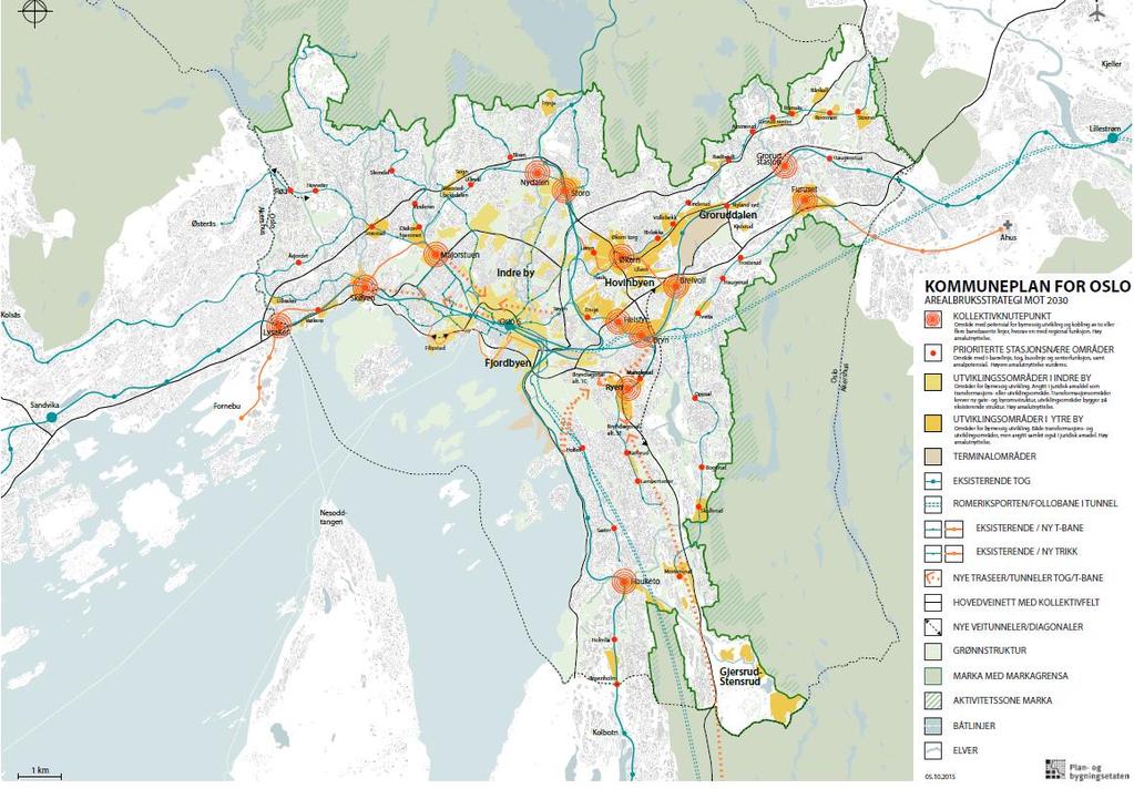 For øvrig legger kommuneplanens strategi til grunn mulig trasé for ny jernbanetunnel mellom Oslo S og Lysaker, se kart nedenfor.