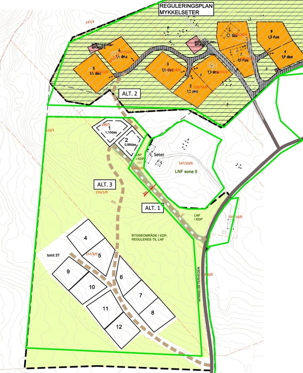 2. BESKRIVELSE AV PLANEN 2.1 Planens formål Planens hovedformål er å legge til rette for 12 tomter for fritidsbebyggelse, noe som er i tråd med antall angitt i kommunedelplan.