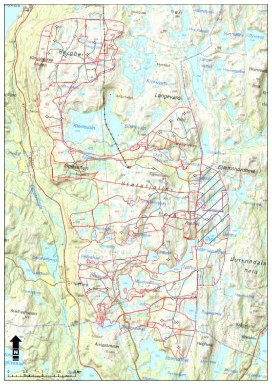 Side 3 Figur 1. Kart over planområdet for Tonstad vindkraftverk, med tidligere omsøkt areal i Kvinesdal kommune. Skravert området indikerer omsøkt utvidelse av det konsesjonsgitte planområdet (ca.