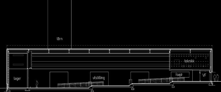 Lengdesnitt Plan 14 Situasjon hovedinngangen i vestgavlen, og inneholder