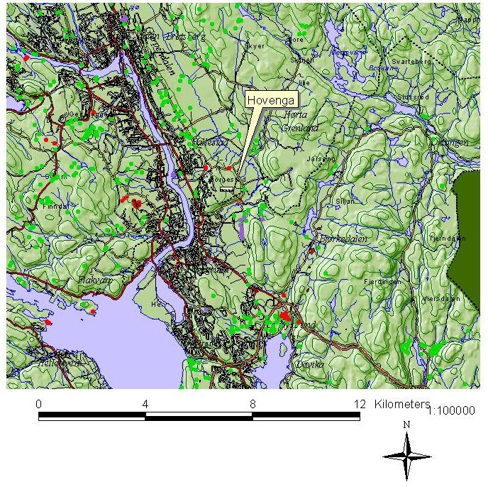 BAKGRUNN FOR PLANEN: To km øst for rundkjøringen på Osebakken i Porsgrunn ligger gårdene Liane og Austad, nord i Hovenga, like sørøst for Borgeåsen.