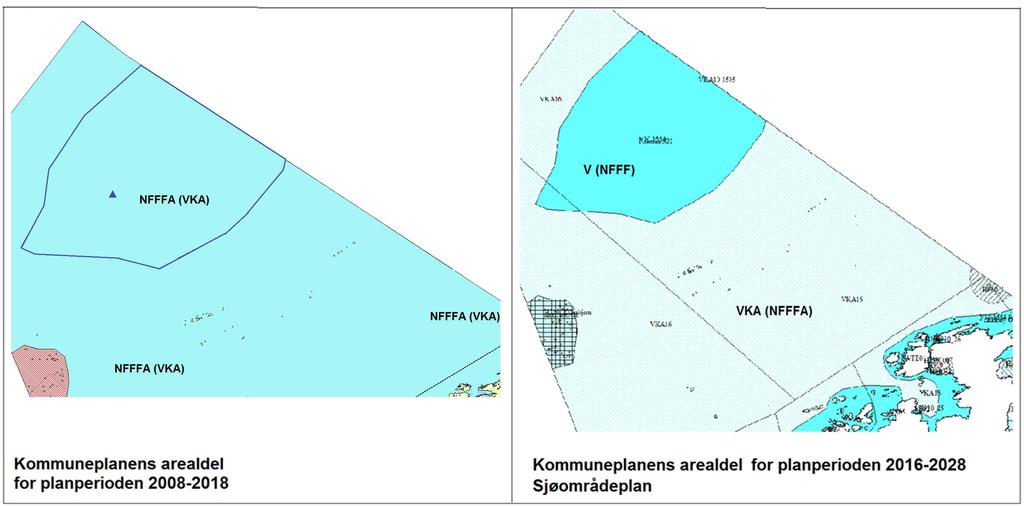 Areal i sjø Arealformål i gjeldende plan (kommuneplanens arealdel 2008-2018) Vurderes endret til arealformål Ytre farvann (ca.