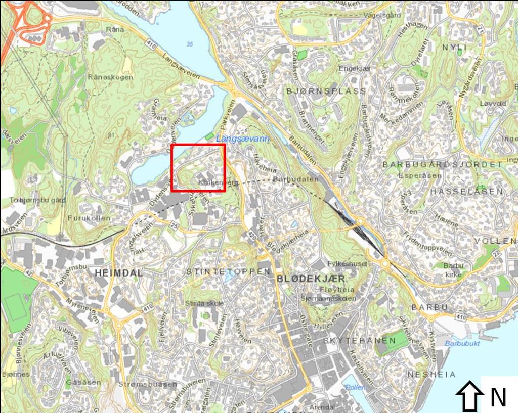 5 (12) 3. PLANOMRÅDET DAGENS SITUASJON 3.1 Områdebeskrivelse Planområdet ligger på Kloppane i Arendal kommune. Planområdet ligger nord-vest for eksisterende sykehuskompleks.