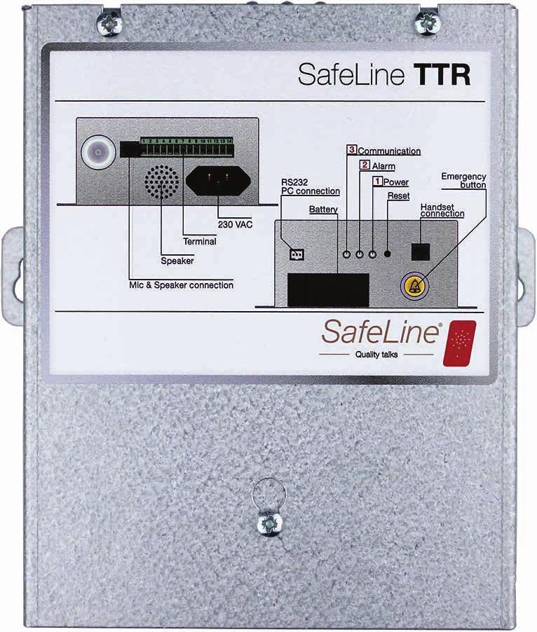 Reserveprodukter SafeLine TTR 2 x 5,5 2 x 9,5 181,5 155,2 171,2 71 246 SafeLine TTR SafeLine TTR er en komplett heisalarm utformet for installasjon og montering på stoltaket.
