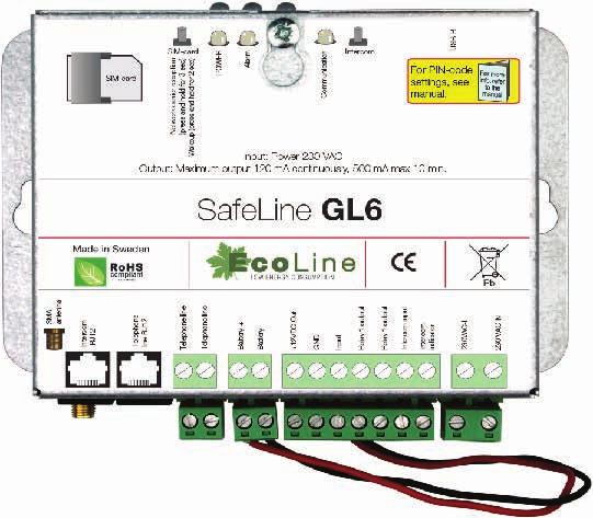 Generelt tilbehør GSM-ekstrautstyr GL6, med reservebatteri og 230 VAC 2 x 5,5 2 x 8,5 96 51 7,5 130 145 58,1 268 GSM-ekstrautstyr GL6, med reservebatteri GL6-enheten erstatter den standard