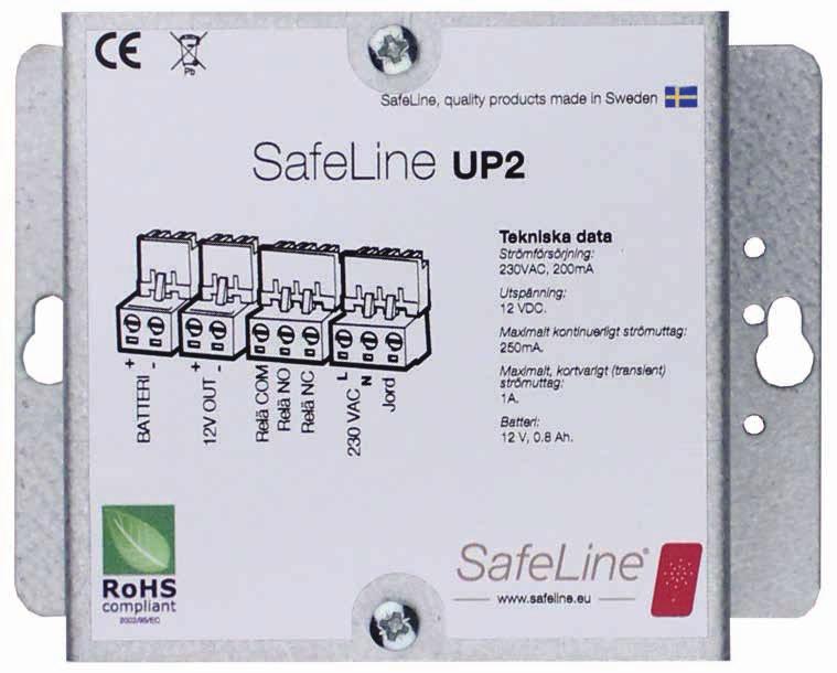 Generelt tilbehør UP2-nødstrømforsyning, 230 V UP2-nødstrømforsyning, 230 V Lite men kraftig reservebatteri for SafeLines 12 V-produkter.