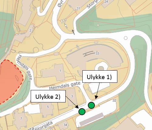 Figur 16: De to politirapporterte personskadeulykkene (kartkilde: kart.finn.no).